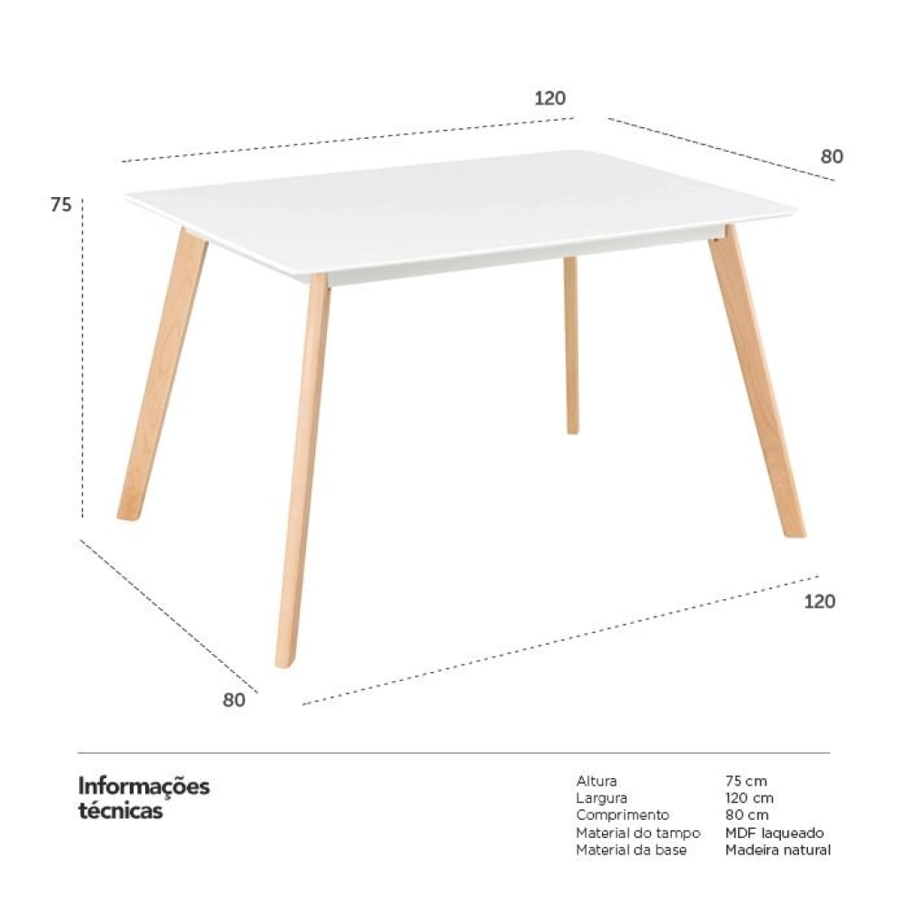 Mesa Leda Retangular 80 x 120 cm - Branco Mesa Leda Retangular 80 x 120 cm - Branco