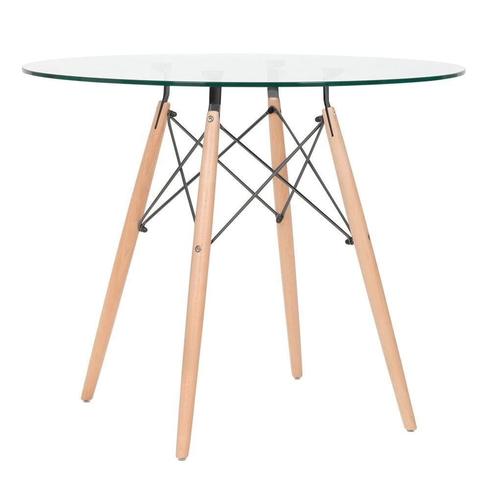 Mesa Redonda de Vidro Eames 90 cm + 2 Cadeiras Eames Eiffel DAW - Nude Mesa Redonda de Vidro Eames 90 cm + 2 Cadeiras Eames Eiffel DAW - Nude