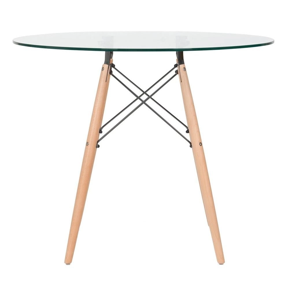 Mesa Redonda de Vidro Eames 90 cm + 2 Cadeiras Eames Eiffel DAW - Nude Mesa Redonda de Vidro Eames 90 cm + 2 Cadeiras Eames Eiffel DAW - Nude