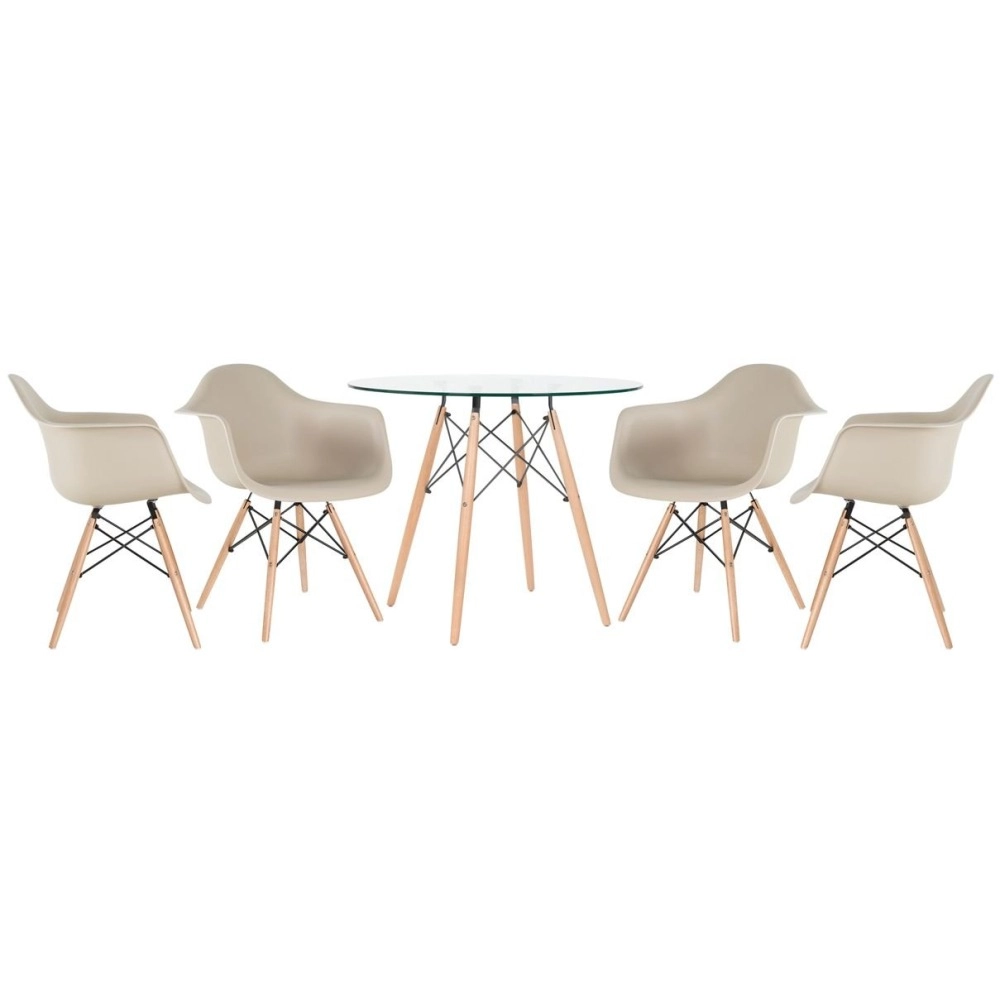 Mesa Redonda de Vidro Eames 90 cm + 4 Cadeiras Eames Eiffel DAW - Nude Mesa Redonda de Vidro Eames 90 cm + 4 Cadeiras Eames Eiffel DAW - Nude