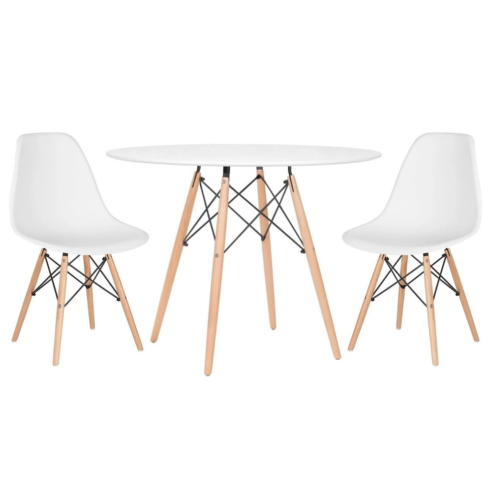 Mesa redonda Eames 100 cm branco + 2 cadeiras Eiffel Dsw - Branco Mesa redonda Eames 100 cm branco + 2 cadeiras Eiffel Dsw - Branco