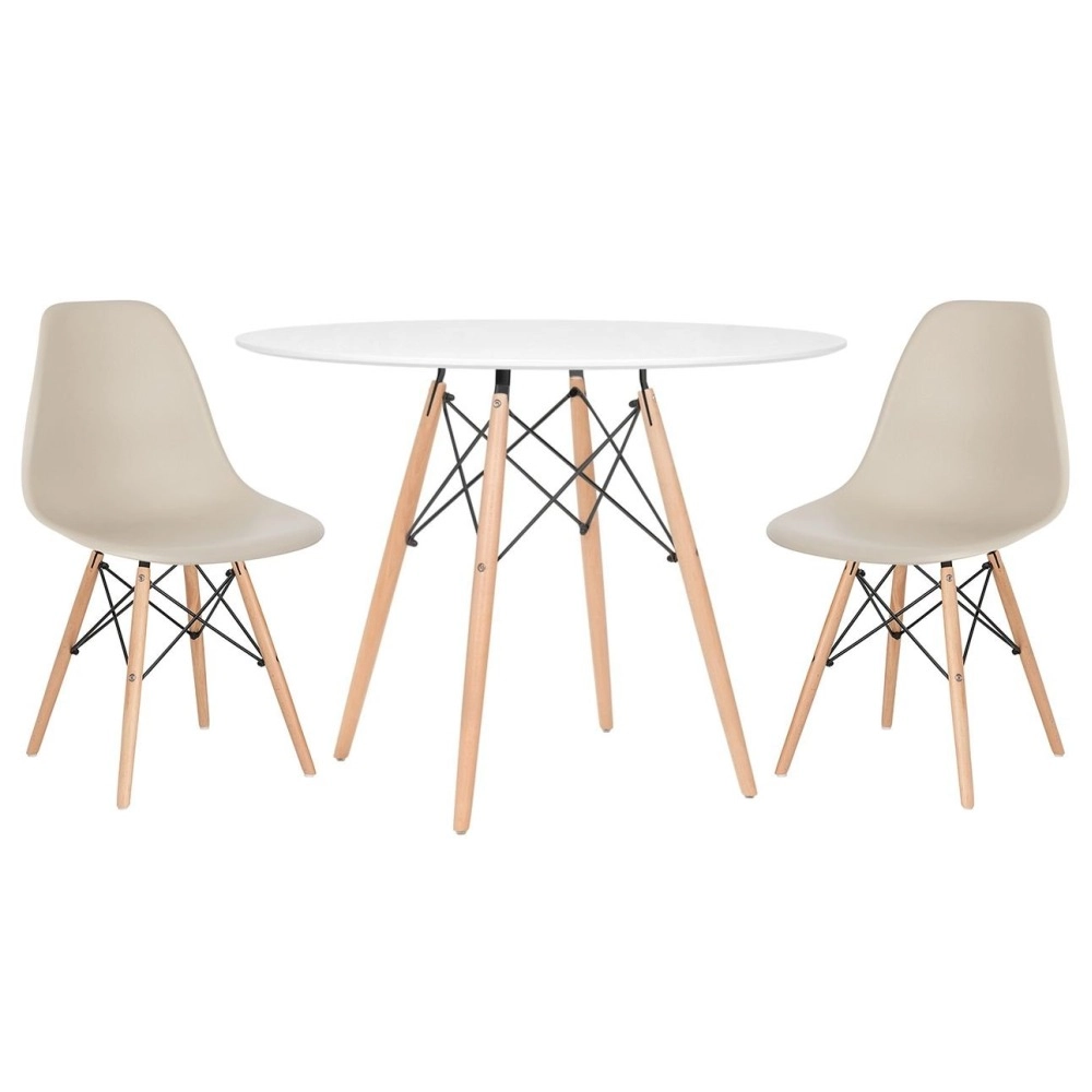 Mesa redonda Eames 100 cm branco + 2 cadeiras Eiffel Dsw - Nude Mesa redonda Eames 100 cm branco + 2 cadeiras Eiffel Dsw - Nude