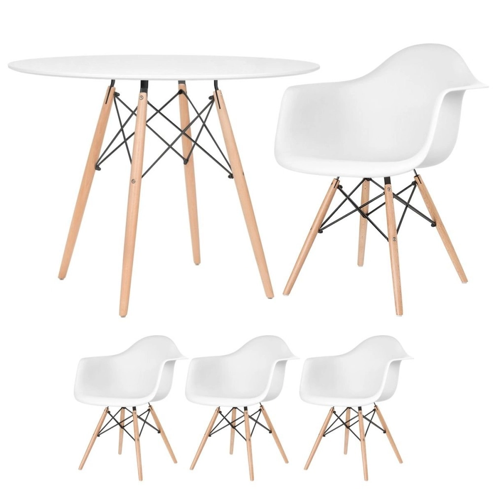 Mesa redonda Eames 100 cm branco + 3 cadeiras Eiffel DAW - Branco Mesa redonda Eames 100 cm branco + 3 cadeiras Eiffel DAW - Branco