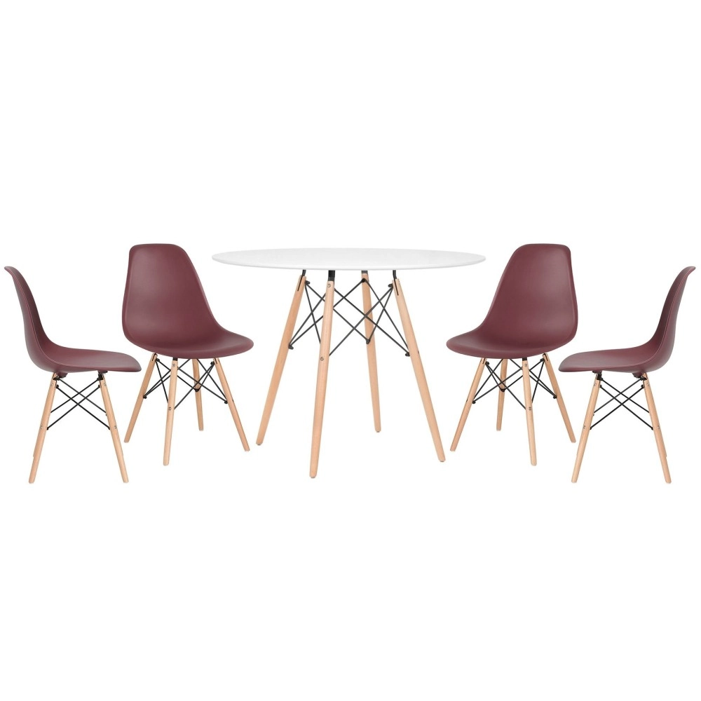 Mesa redonda Eames 100 cm branco + 4 cadeiras Eiffel DSW - Marrom Mesa redonda Eames 100 cm branco + 4 cadeiras Eiffel DSW - Marrom