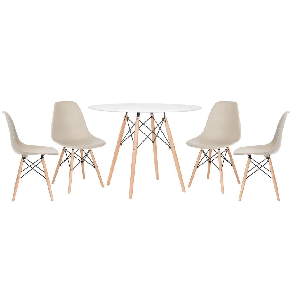 Mesa redonda Eames 100 cm branco + 4 cadeiras Eiffel DSW - Nude Mesa redonda Eames 100 cm branco + 4 cadeiras Eiffel DSW - Nude