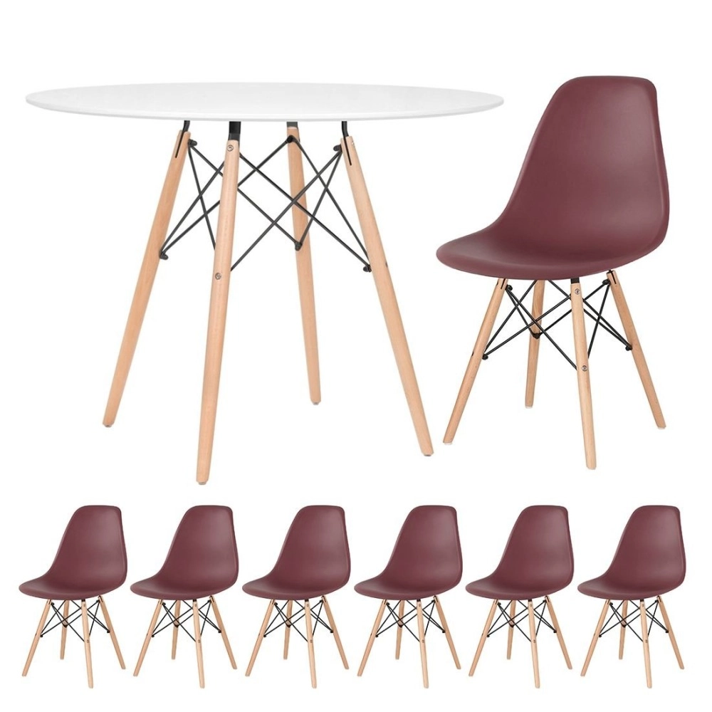 Mesa redonda Eames 100 cm branco + 6 cadeiras Eiffel DSW - Marrom Mesa redonda Eames 100 cm branco + 6 cadeiras Eiffel DSW - Marrom