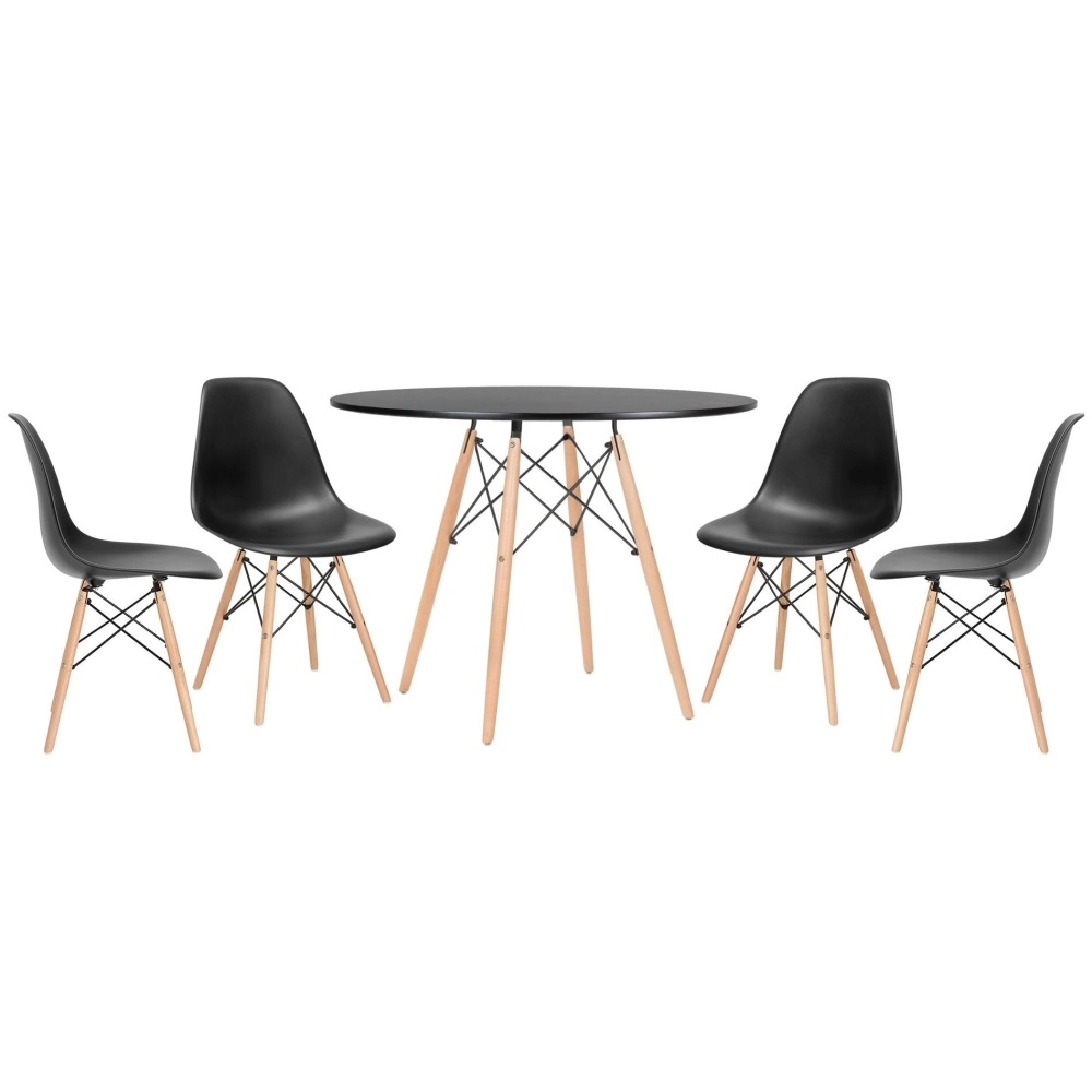 Mesa redonda Eames 100 cm preto + 4 cadeiras Eiffel DSW - Preto Mesa redonda Eames 100 cm preto + 4 cadeiras Eiffel DSW - Preto