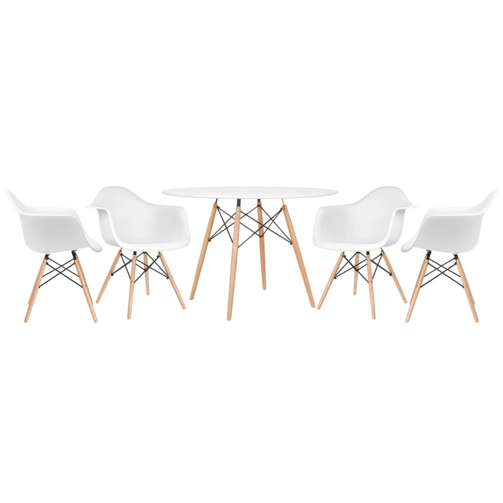 Mesa redonda Eames 120 cm + 4 cadeiras Eames DAW - Branco Mesa redonda Eames 120 cm + 4 cadeiras Eames DAW - Branco