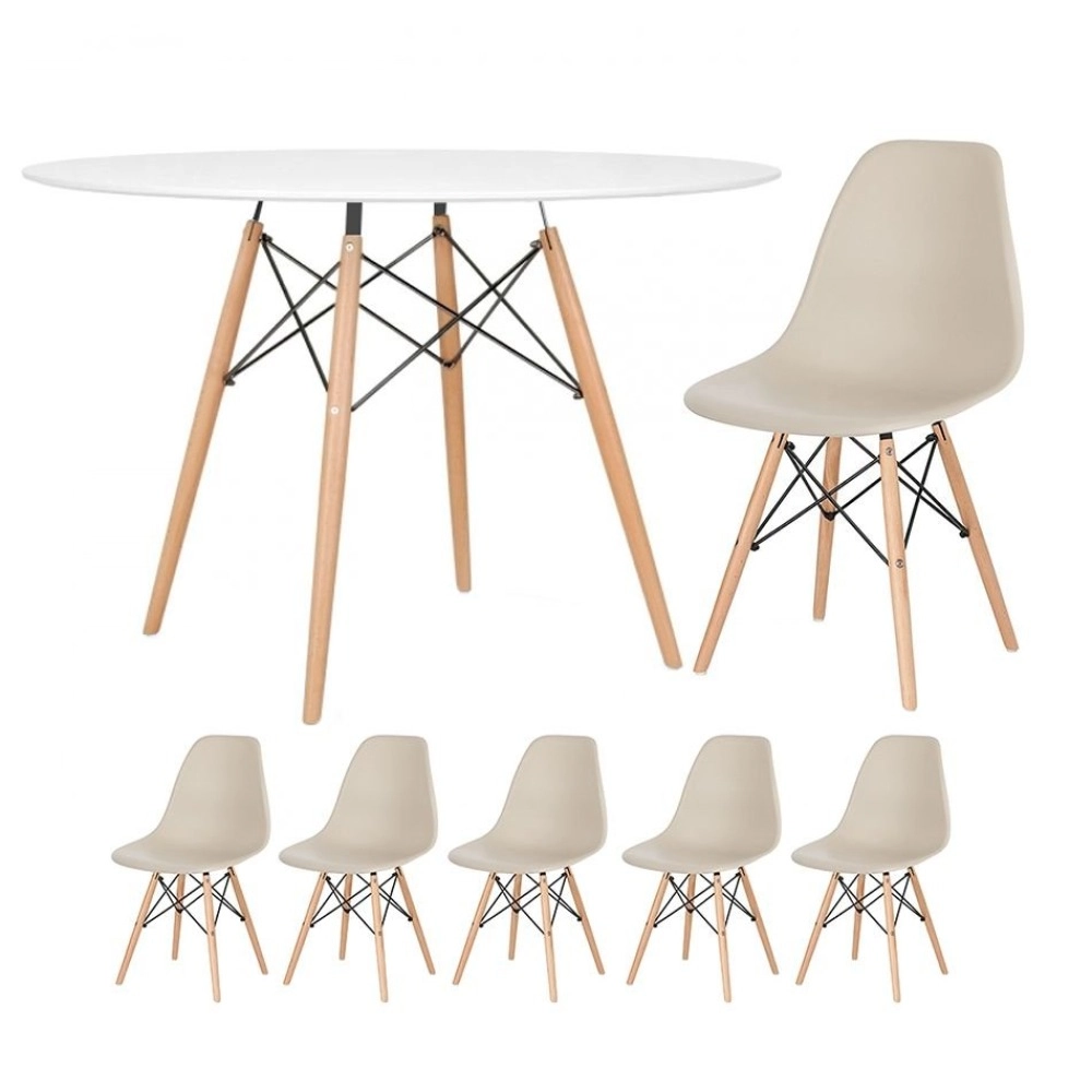Mesa redonda Eames 120 cm + 5 cadeiras Eames DSW - Nude Mesa redonda Eames 120 cm + 5 cadeiras Eames DSW - Nude