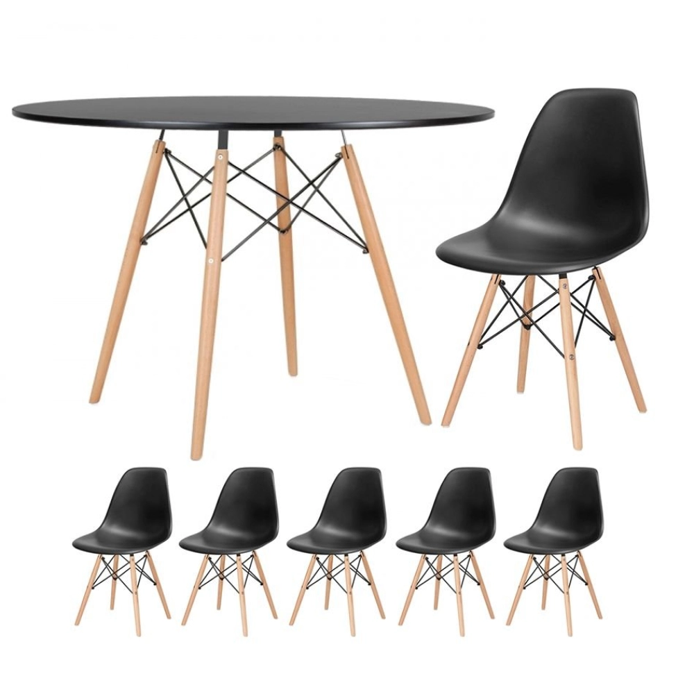 Mesa redonda Eames 120 cm + 5 cadeiras Eames DSW - Preto Mesa redonda Eames 120 cm + 5 cadeiras Eames DSW - Preto