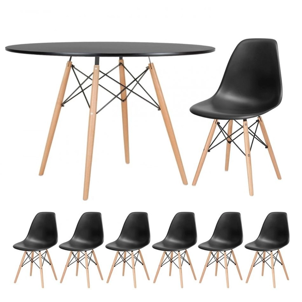 Mesa redonda Eames 120 cm + 6 cadeiras Eames DSW - Preto Mesa redonda Eames 120 cm + 6 cadeiras Eames DSW - Preto