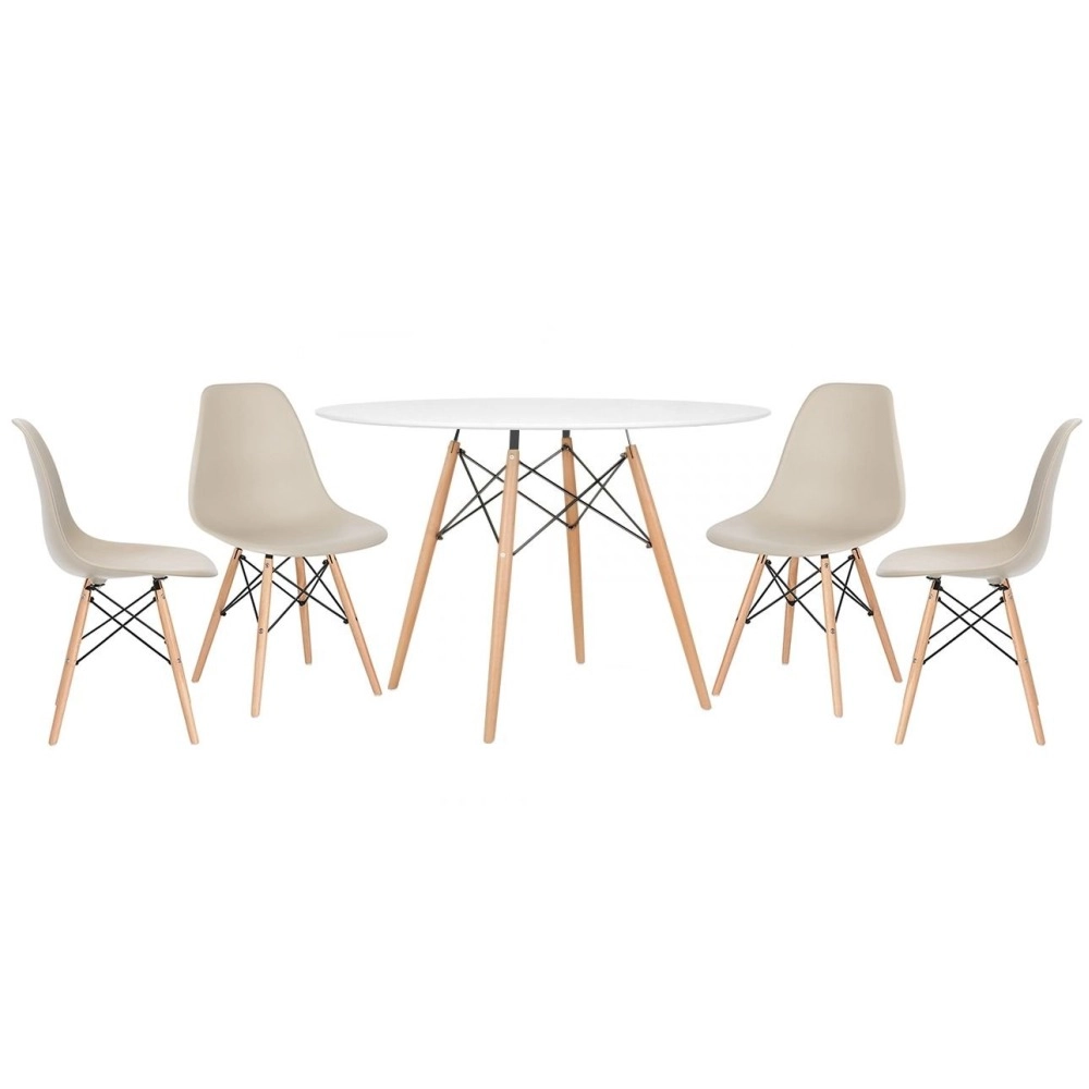 Mesa redonda Eames 120 cm branco + 4 cadeiras Eiffel Dsw - Nude Mesa redonda Eames 120 cm branco + 4 cadeiras Eiffel Dsw - Nude