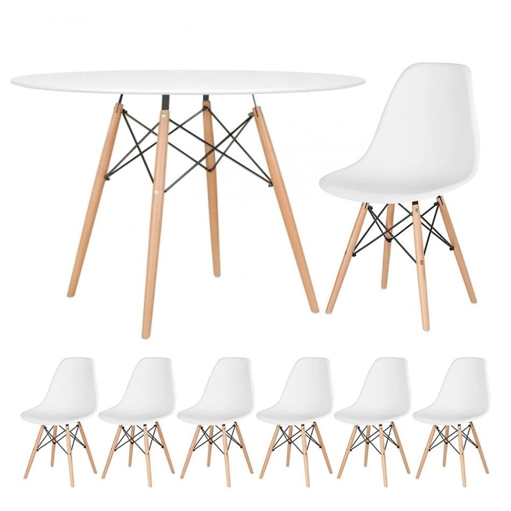 Mesa Redonda Eames 120 cm Branco + 6 Cadeiras Eames DSW - Branco Mesa Redonda Eames 120 cm Branco + 6 Cadeiras Eames DSW - Branco