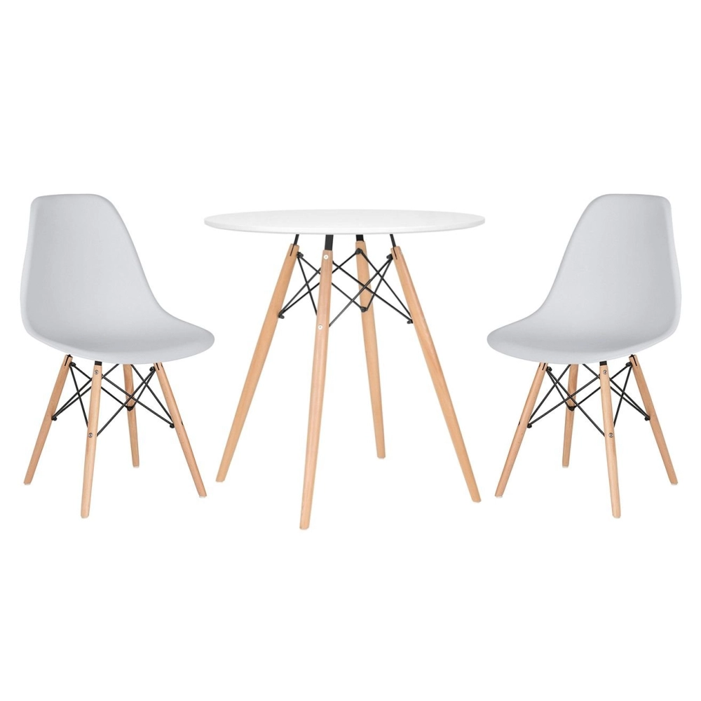 Mesa redonda Eames 70 cm + 2 cadeiras Eiffel DSW - Cinza claro Mesa redonda Eames 70 cm + 2 cadeiras Eiffel DSW - Cinza claro