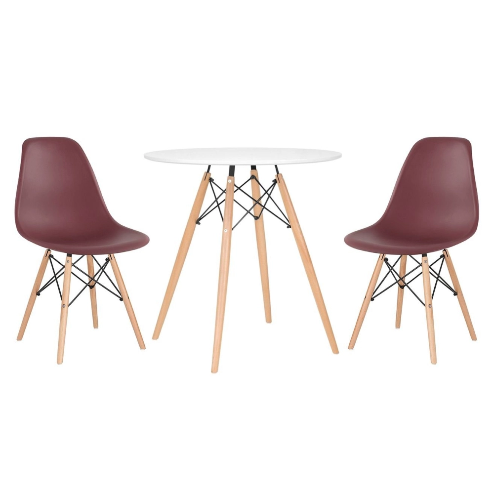 Mesa redonda Eames 70 cm + 2 cadeiras Eiffel DSW - Marrom Mesa redonda Eames 70 cm + 2 cadeiras Eiffel DSW - Marrom