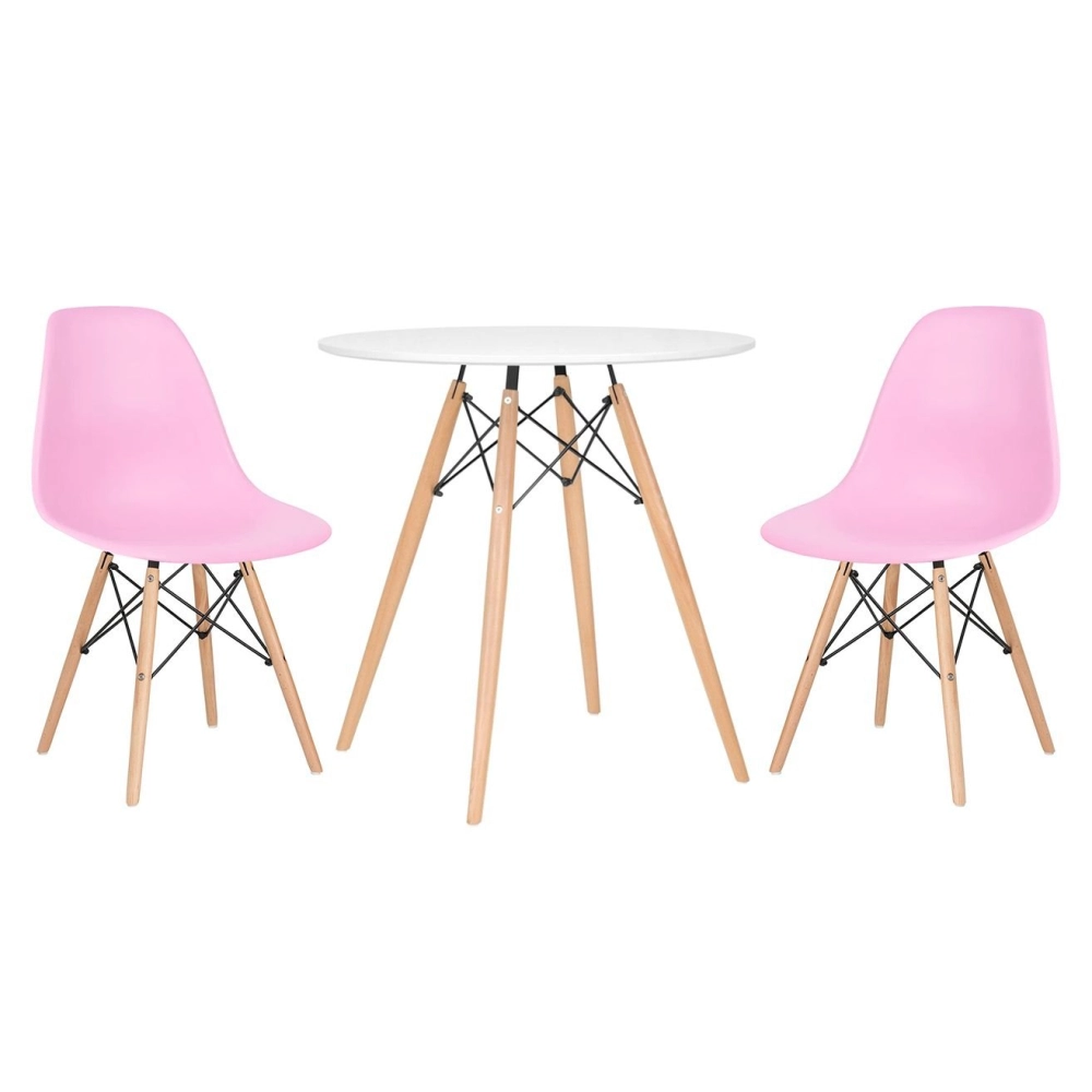 Mesa redonda Eames 70 cm + 2 cadeiras Eiffel DSW - Rosa Mesa redonda Eames 70 cm + 2 cadeiras Eiffel DSW - Rosa