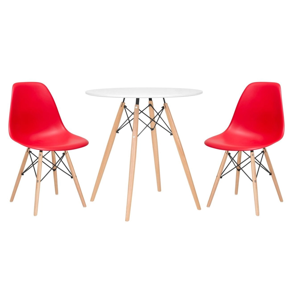Mesa redonda Eames 70 cm + 2 cadeiras Eiffel DSW - Vermelho Mesa redonda Eames 70 cm + 2 cadeiras Eiffel DSW - Vermelho
