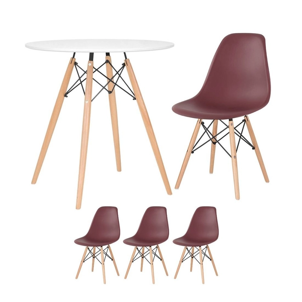 Mesa redonda Eames 70 cm + 3 cadeiras Eiffel DSW - Marrom Mesa redonda Eames 70 cm + 3 cadeiras Eiffel DSW - Marrom