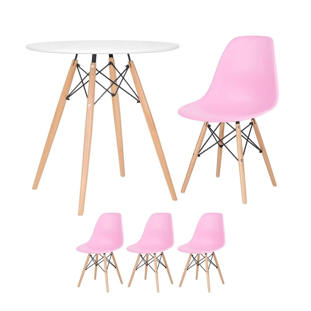 Mesa redonda Eames 70 cm + 3 cadeiras Eiffel DSW - Rosa Mesa redonda Eames 70 cm + 3 cadeiras Eiffel DSW - Rosa