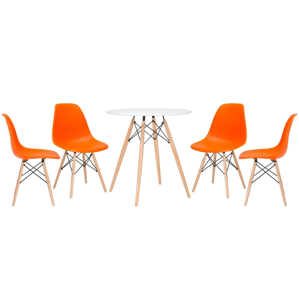 Mesa redonda Eames 70 cm + 4 cadeiras Eiffel DSW - Laranja Mesa redonda Eames 70 cm + 4 cadeiras Eiffel DSW - Laranja