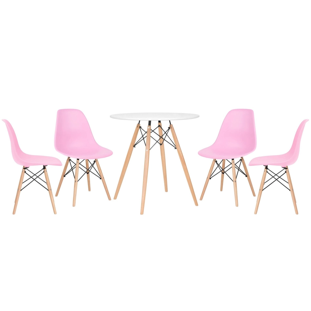 Mesa redonda Eames 70 cm + 4 cadeiras Eiffel DSW - Rosa Mesa redonda Eames 70 cm + 4 cadeiras Eiffel DSW - Rosa