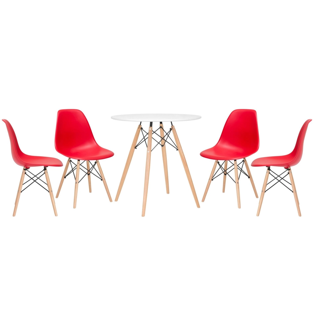 Mesa redonda Eames 70 cm + 4 cadeiras Eiffel DSW - Vermelho Mesa redonda Eames 70 cm + 4 cadeiras Eiffel DSW - Vermelho