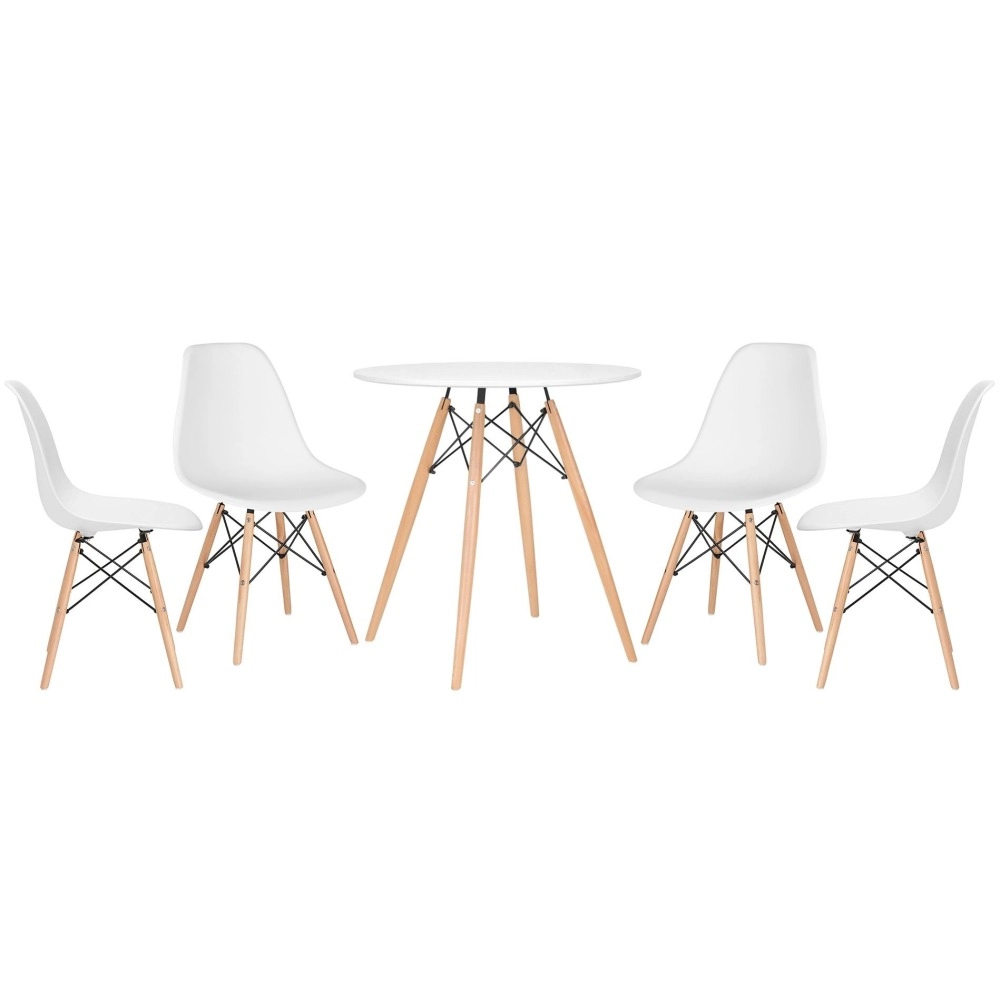 Mesa Redonda Eames 70 cm Branco + 4 Cadeiras Eames DSW - Branco Mesa Redonda Eames 70 cm Branco + 4 Cadeiras Eames DSW - Branco