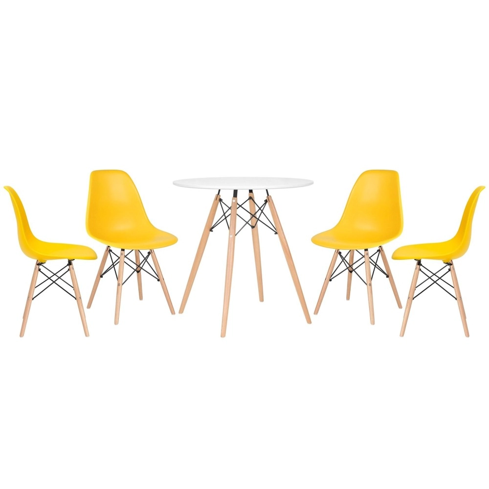 Mesa redonda Eames 70 cm branco + 4 cadeiras Eiffel Dsw Amarelo Mesa redonda Eames 70 cm branco + 4 cadeiras Eiffel Dsw Amarelo