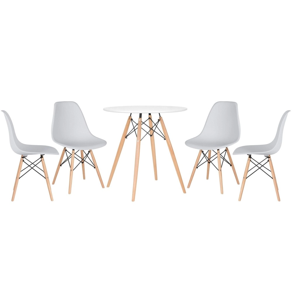Mesa redonda Eames 70 cm branco + 4 cadeiras Eiffel Dsw Cinza claro Mesa redonda Eames 70 cm branco + 4 cadeiras Eiffel Dsw Cinza claro