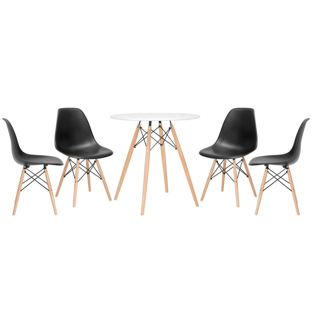 Mesa redonda Eames 70 cm branco + 4 cadeiras Eiffel Dsw - Preto Mesa redonda Eames 70 cm branco + 4 cadeiras Eiffel Dsw - Preto