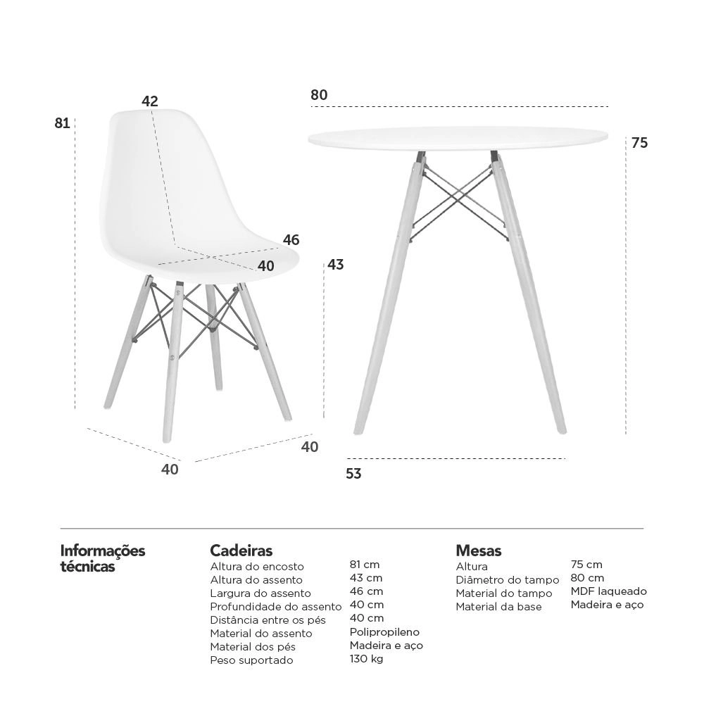 Mesa redonda Eames 80 cm + 3 cadeiras Eames Eiffel DSW - Nude Mesa redonda Eames 80 cm + 3 cadeiras Eames Eiffel DSW - Nude
