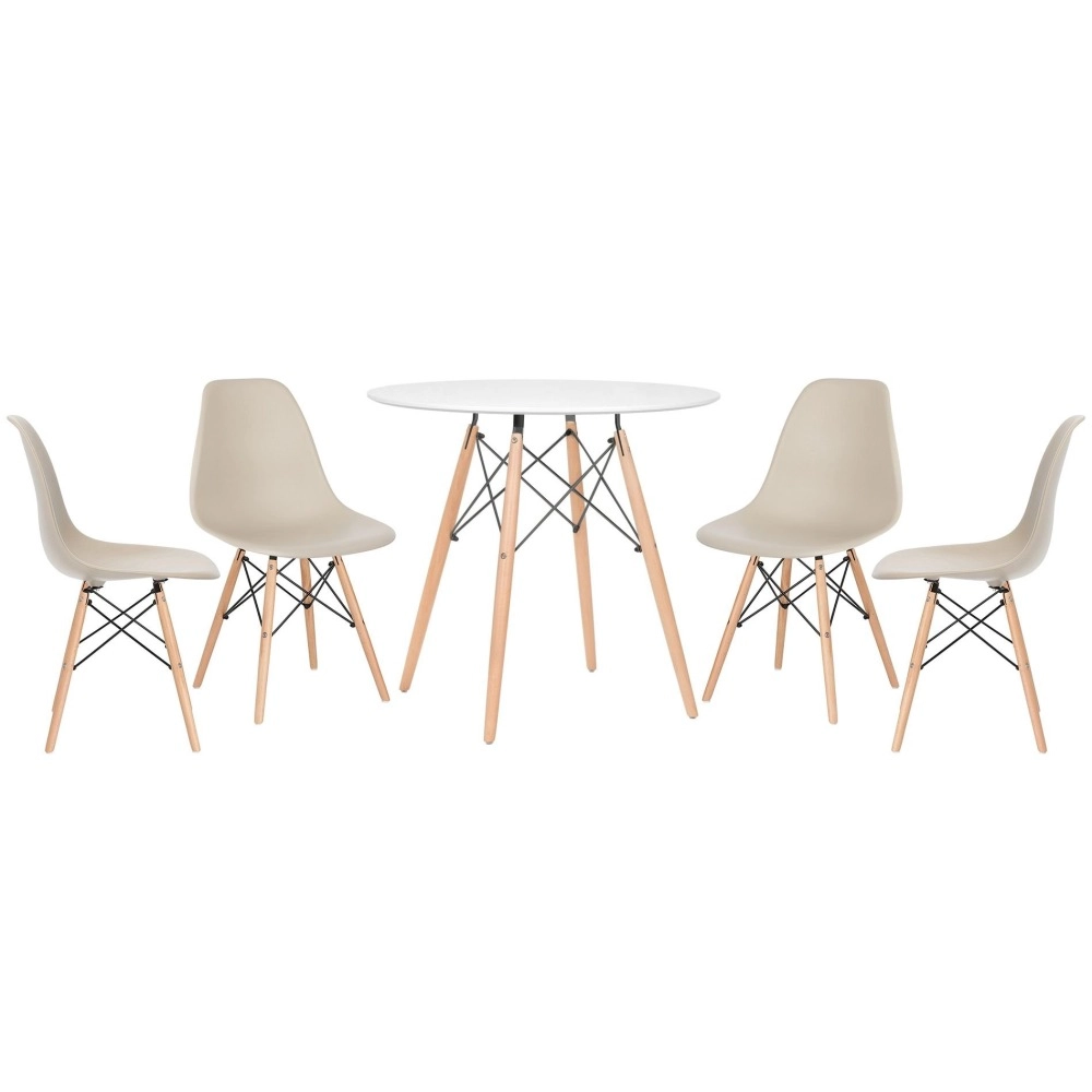 Mesa redonda Eames 80 cm + 4 cadeiras Eames Eiffel DSW - Nude Mesa redonda Eames 80 cm + 4 cadeiras Eames Eiffel DSW - Nude