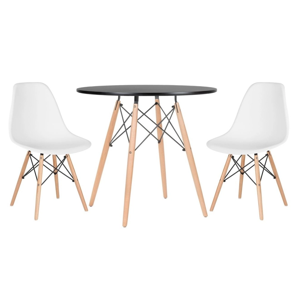Mesa redonda Eames 80 cm preto + 2 cadeiras Eames Eiffel DSW - Branco Mesa redonda Eames 80 cm preto + 2 cadeiras Eames Eiffel DSW - Branco