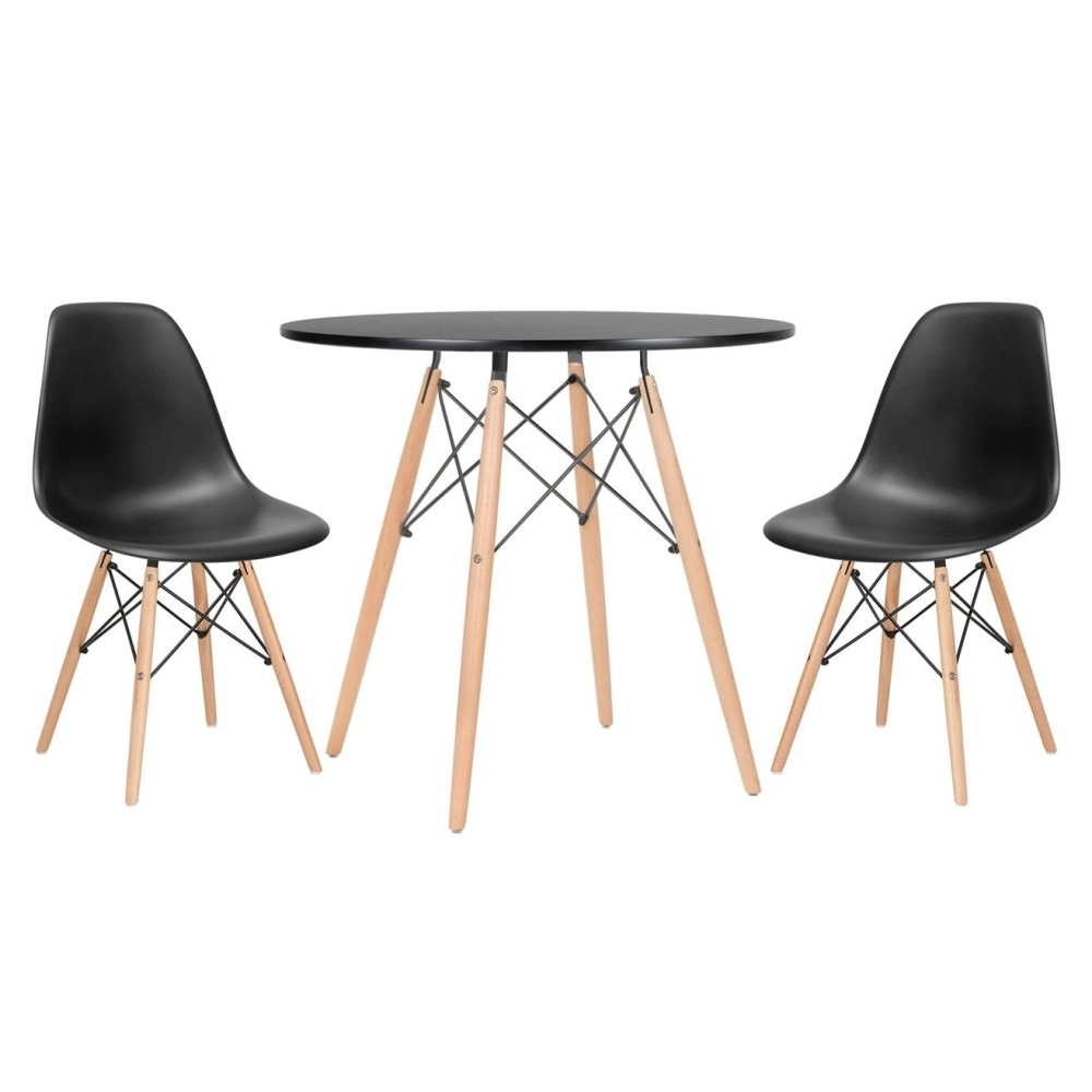 Mesa redonda Eames 80 cm preto + 2 cadeiras Eames Eiffel DSW - Preto Mesa redonda Eames 80 cm preto + 2 cadeiras Eames Eiffel DSW - Preto