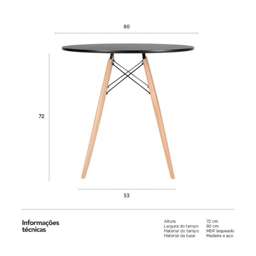 Mesa redonda Eames 80 cm preto + 2 cadeiras Eiffel Botonê - Preto Mesa redonda Eames 80 cm preto + 2 cadeiras Eiffel Botonê - Preto