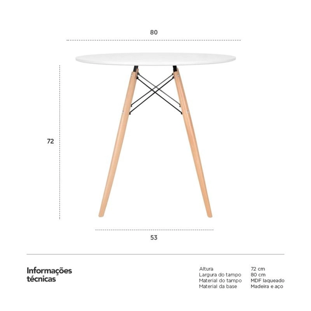 Mesa redonda Eames 80 cm preto + 2 cadeiras Eiffel Botonê - Preto Mesa redonda Eames 80 cm preto + 2 cadeiras Eiffel Botonê - Preto