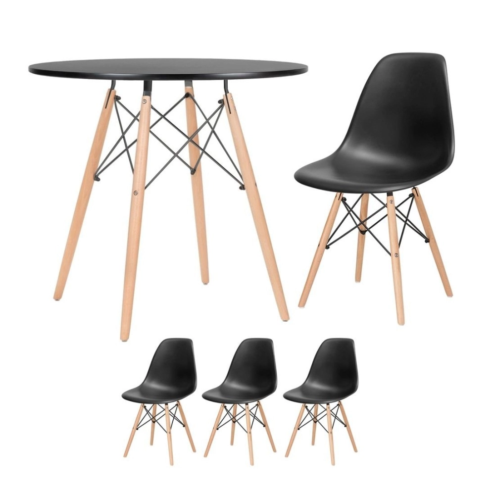 Mesa redonda Eames 80 cm preto + 3 cadeiras Eiffel Dsw Preto Mesa redonda Eames 80 cm preto + 3 cadeiras Eiffel Dsw Preto