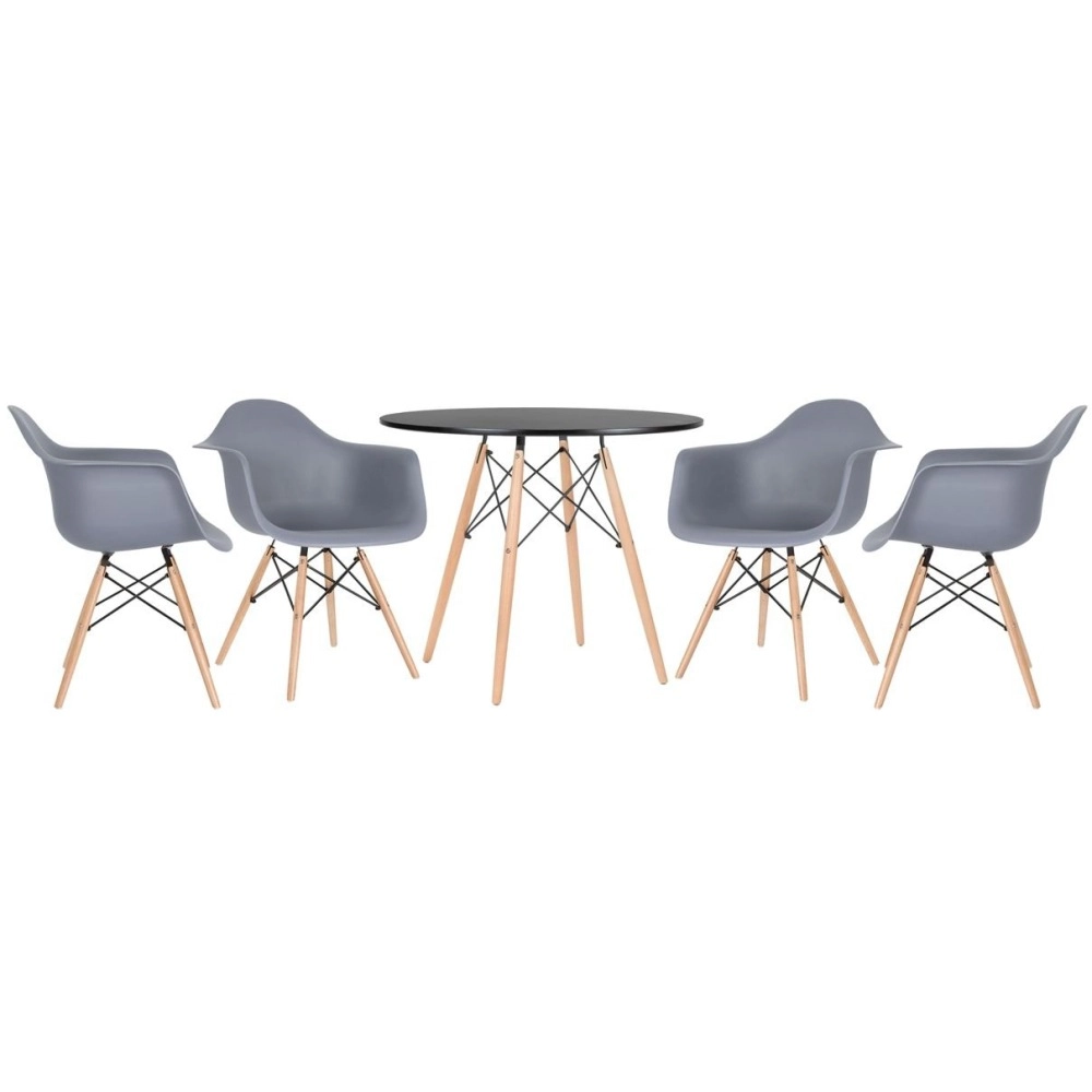 Mesa redonda Eames 90 cm + 4 cadeiras Eiffel DAW - Cinza Escuro Mesa redonda Eames 90 cm + 4 cadeiras Eiffel DAW - Cinza Escuro