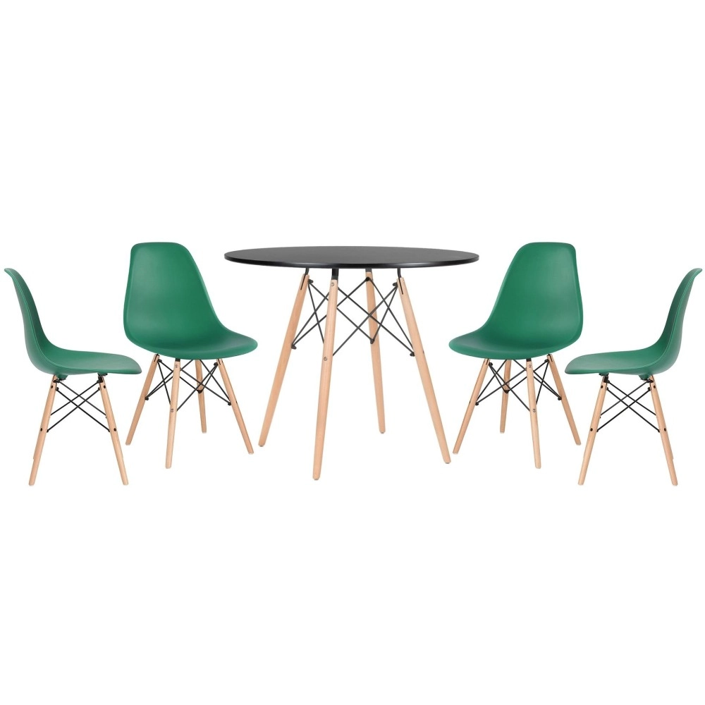 Mesa redonda Eames 90 cm + 4 cadeiras Eiffel DSW - Verde Escuro Mesa redonda Eames 90 cm + 4 cadeiras Eiffel DSW - Verde Escuro