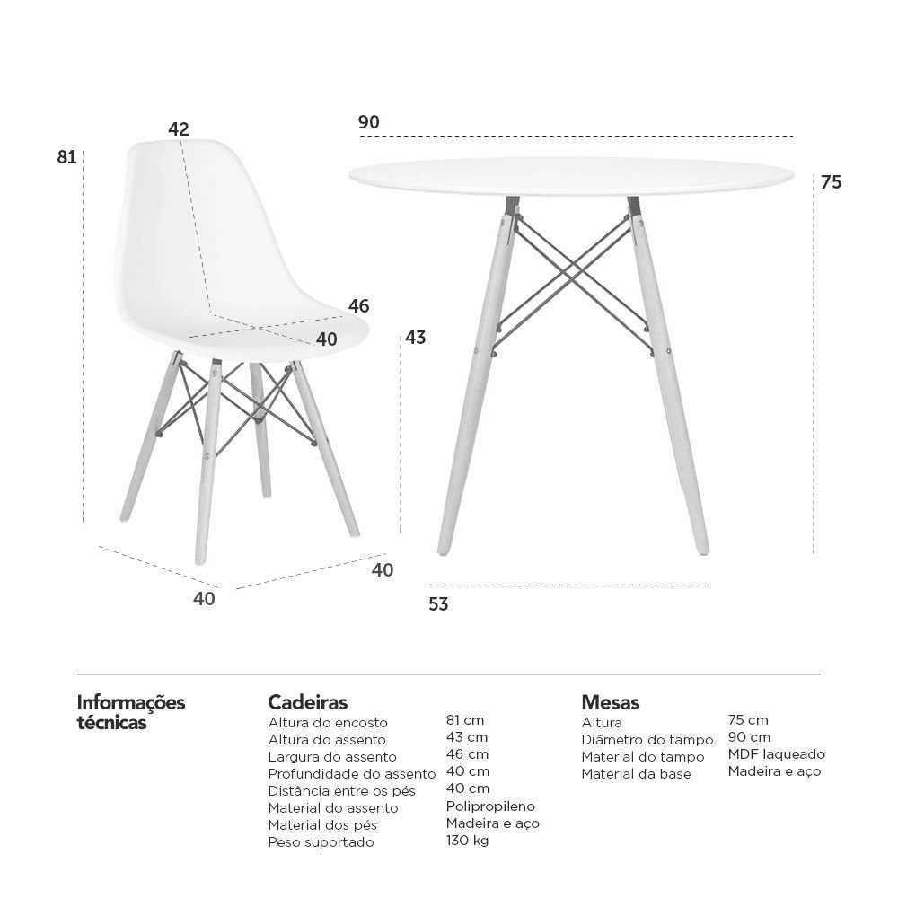 Mesa redonda Eames 90 cm + 4 cadeiras Eiffel DSW - Verde Escuro Mesa redonda Eames 90 cm + 4 cadeiras Eiffel DSW - Verde Escuro