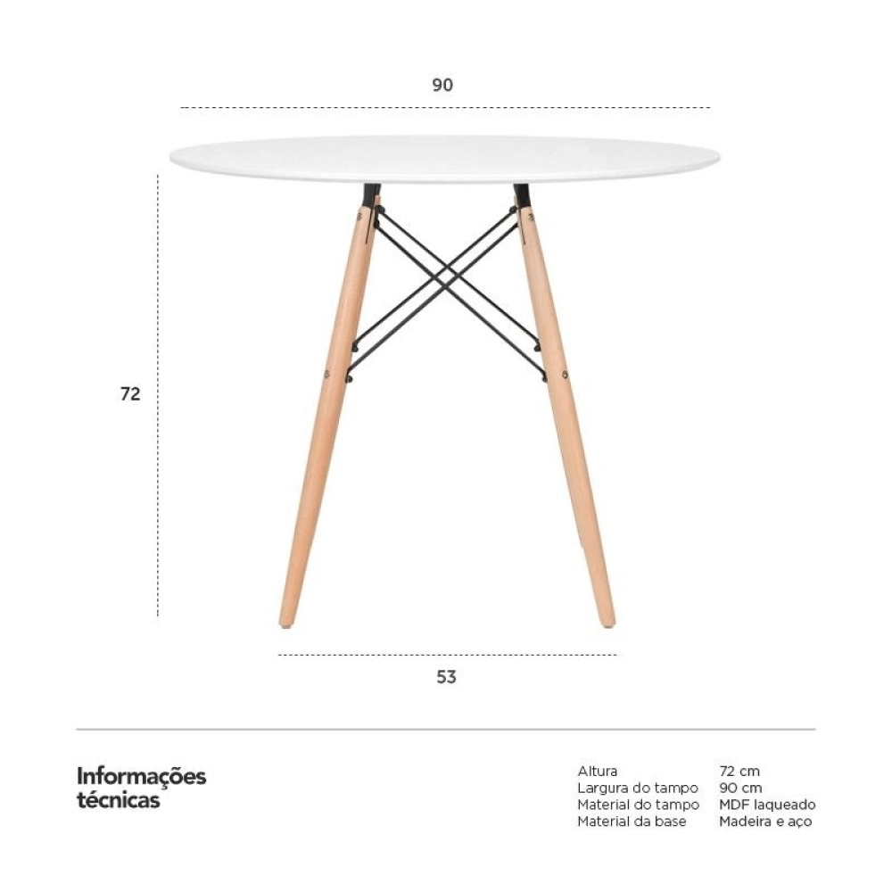 Mesa redonda Eames 90 cm branco + 4 cadeiras Eames Eiffel DSW - Nude Mesa redonda Eames 90 cm branco + 4 cadeiras Eames Eiffel DSW - Nude