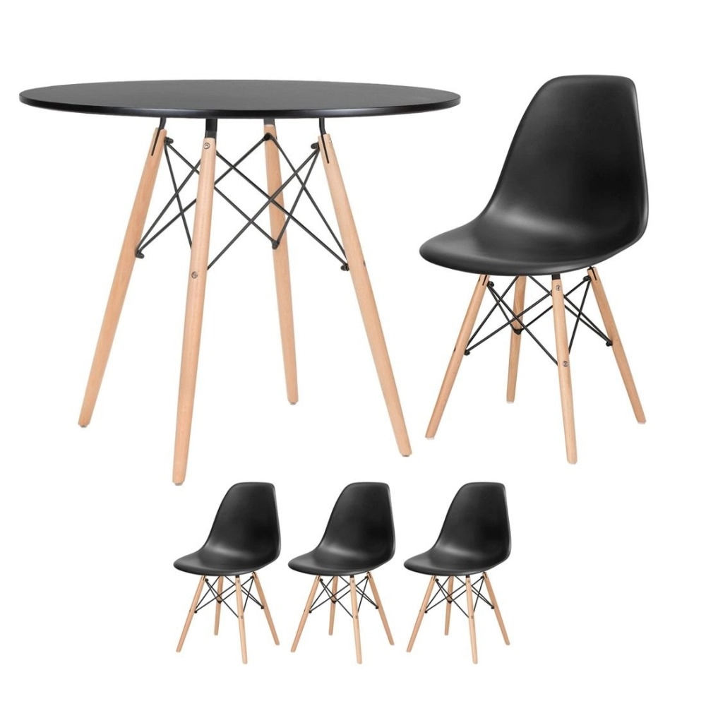 Mesa redonda Eames 90 cm preto + 3 cadeiras Eiffel Dsw - Preto Mesa redonda Eames 90 cm preto + 3 cadeiras Eiffel Dsw - Preto