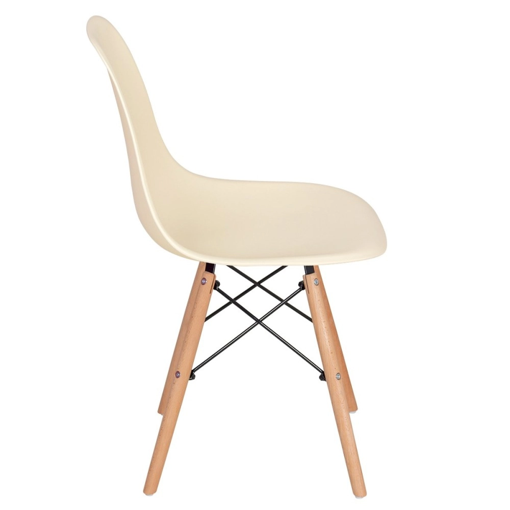 Mesa redonda Eames com tampo de vidro 100 cm + 4 cadeiras Eiffel DSW - Creme Mesa redonda Eames com tampo de vidro 100 cm + 4 cadeiras Eiffel DSW - Creme