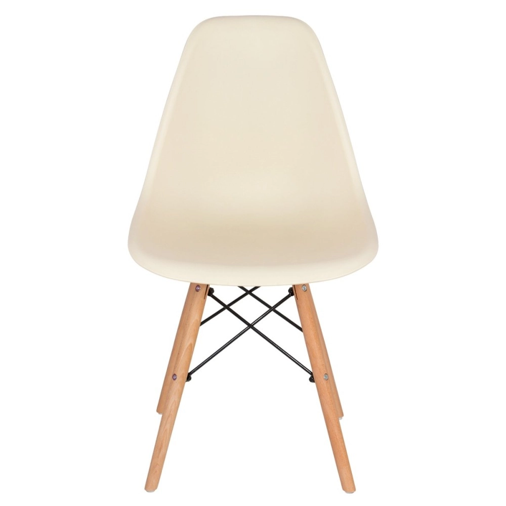 Mesa redonda Eames com tampo de vidro 100 cm + 4 cadeiras Eiffel DSW - Creme Mesa redonda Eames com tampo de vidro 100 cm + 4 cadeiras Eiffel DSW - Creme