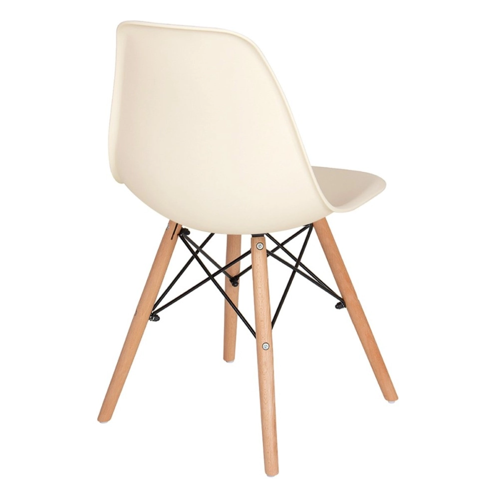 Mesa redonda Eames com tampo de vidro 100 cm + 4 cadeiras Eiffel DSW - Creme Mesa redonda Eames com tampo de vidro 100 cm + 4 cadeiras Eiffel DSW - Creme