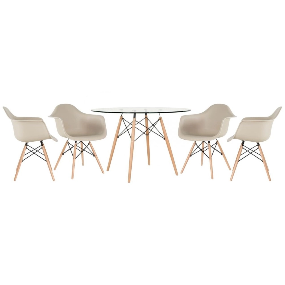 Mesa redonda Eames com tampo de vidro 120 cm + 4 cadeiras Eiffel DAW - Nude Mesa redonda Eames com tampo de vidro 120 cm + 4 cadeiras Eiffel DAW - Nude