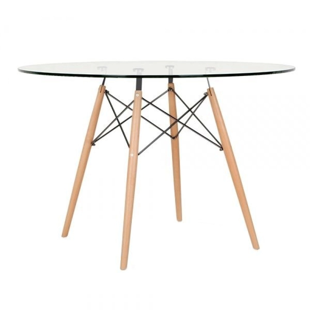 Mesa redonda Eames com tampo de vidro 120 cm + 4 cadeiras Eiffel DSW - Branco