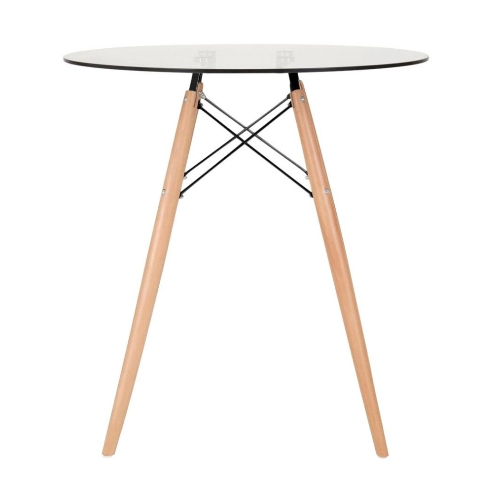 Mesa redonda Eames com tampo de vidro 70 cm + 4 cadeiras Eiffel Botonê- Nude Mesa redonda Eames com tampo de vidro 70 cm + 4 cadeiras Eiffel Botonê- Nude