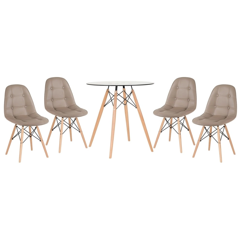 Mesa redonda Eames com tampo de vidro 70 cm + 4 cadeiras Eiffel Botonê- Nude Mesa redonda Eames com tampo de vidro 70 cm + 4 cadeiras Eiffel Botonê- Nude