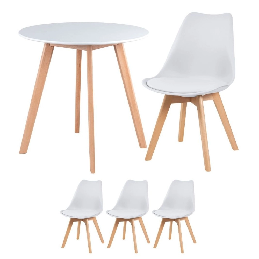 Mesa redonda Leda 70 cm branco + 3 cadeiras estofadas Leda Branco Mesa redonda Leda 70 cm branco + 3 cadeiras estofadas Leda Branco